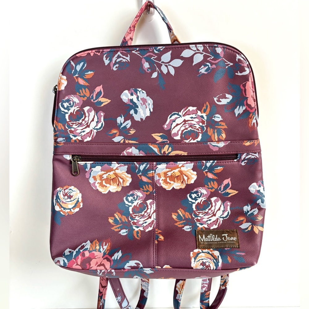 Matilda Jane Plum Floral Backpack Adjustable Straps, Vegan‎ Leather Like New